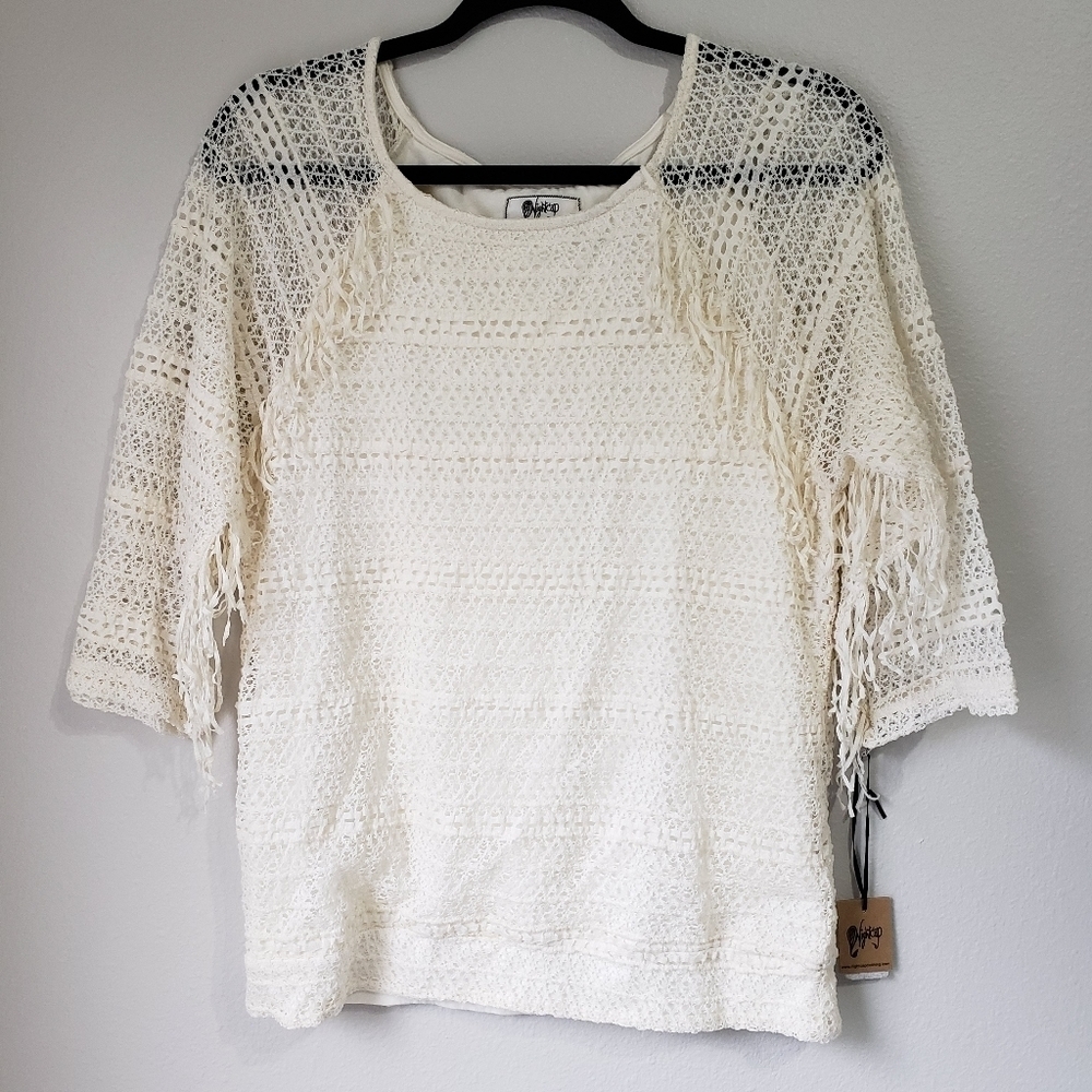 NWT Nightcap boho fringe sleeve lace sweater top